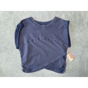 NWT Free People FP Movement Hot Shot Crossover Crop Top Blue Womens Size Medium